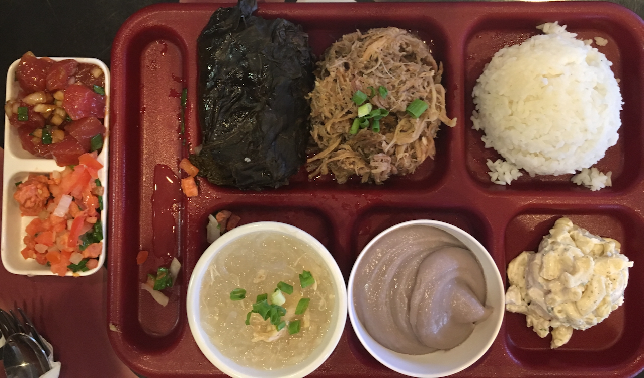 A single dinner bento, split among two at Poi by the Pound