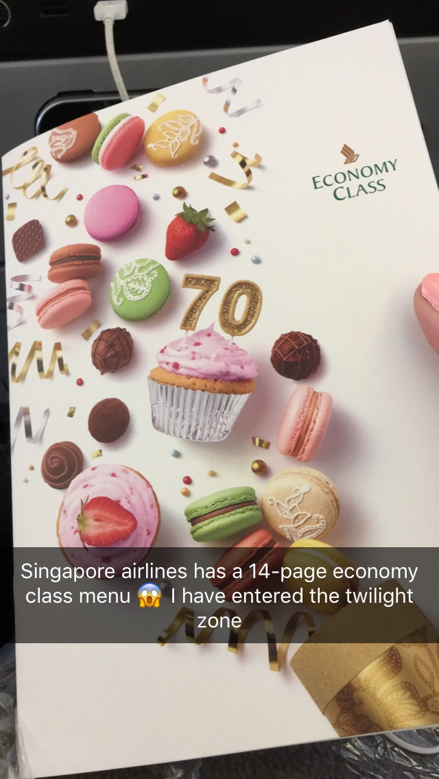 SG Airlines Menu